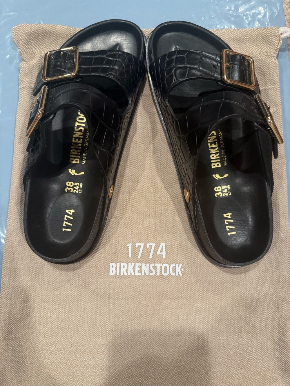 Birkenstock 1774 Arizona Black Croco Double Buckle Sandals
